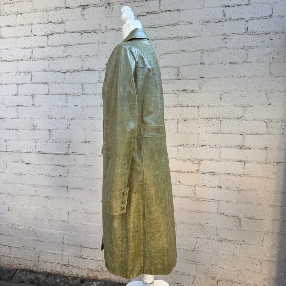 Vintage Pasha & Jo Leather Coat Olive Green Size M - Picture 5 of 14